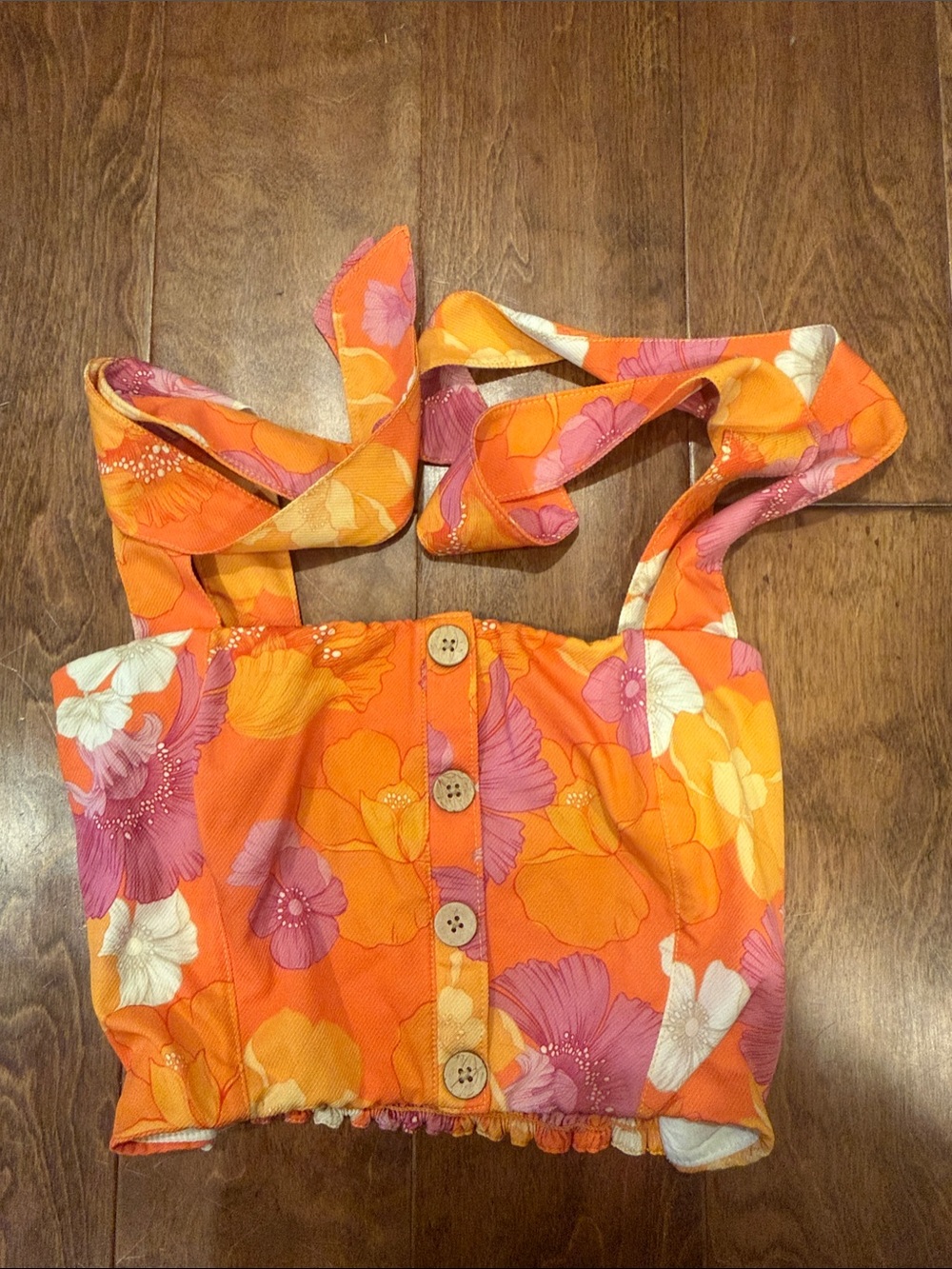 Floral Orange Button-Front Crop Top